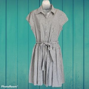 Norma Kamali Belted Shirt Dress Blue/White Stripe